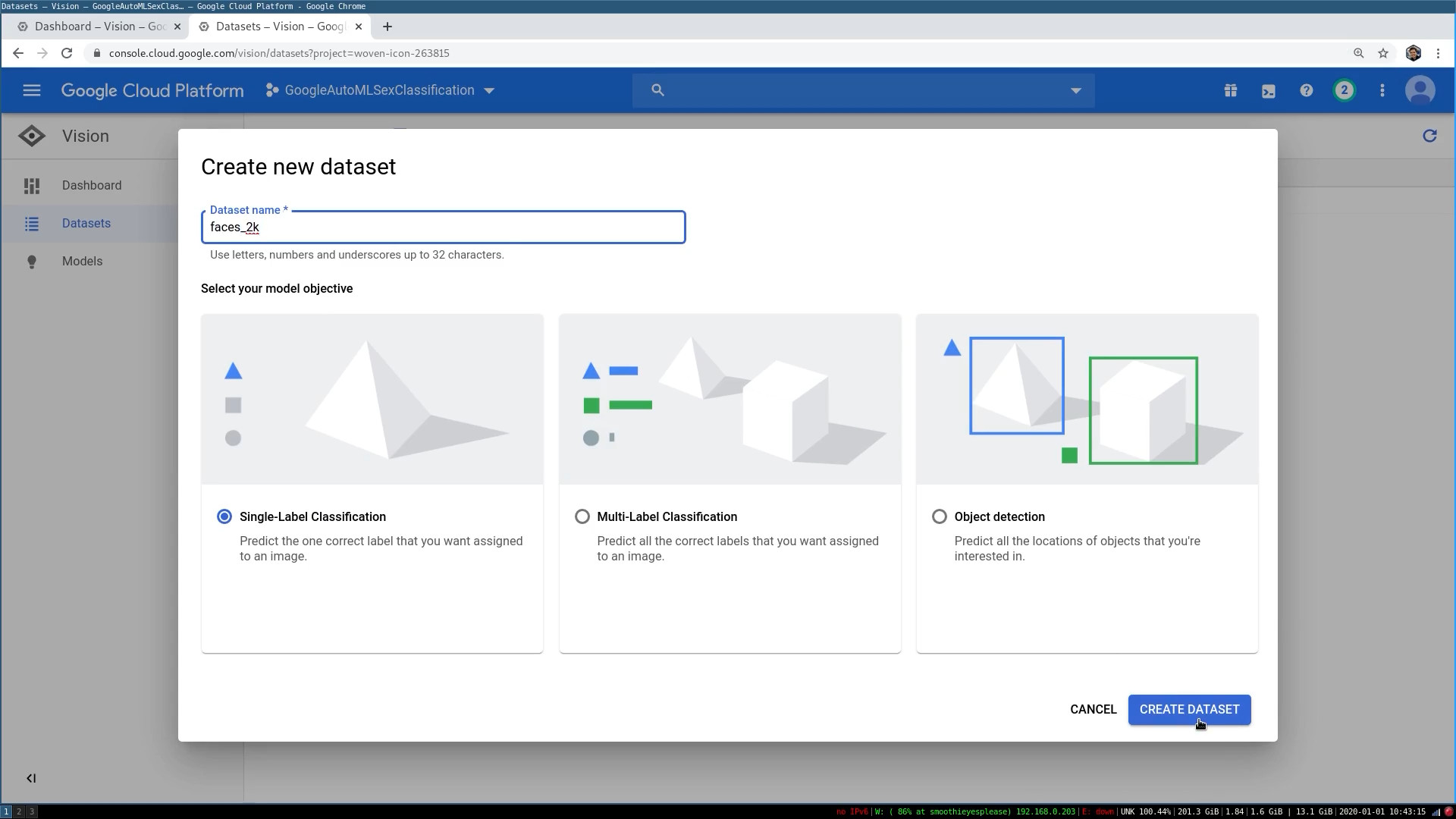 Create New Dataset Name